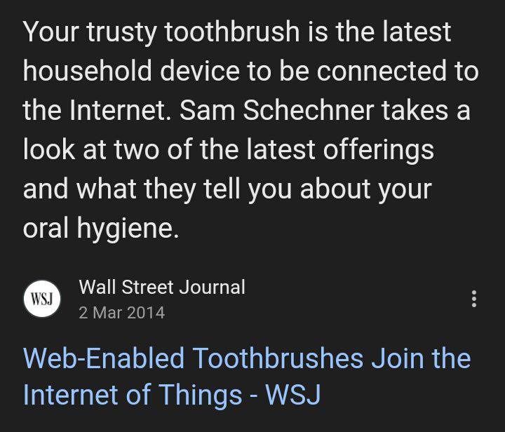 趣闻：300万支智能牙刷刚刚被用于DDoS攻击这听起来更像是科幻小说，而不是现实，但 瑞士报纸《argauer Zeitung》报道 称，黑客劫持了大约300万支智能牙刷，发动了分布式拒绝服务(DDoS)攻击