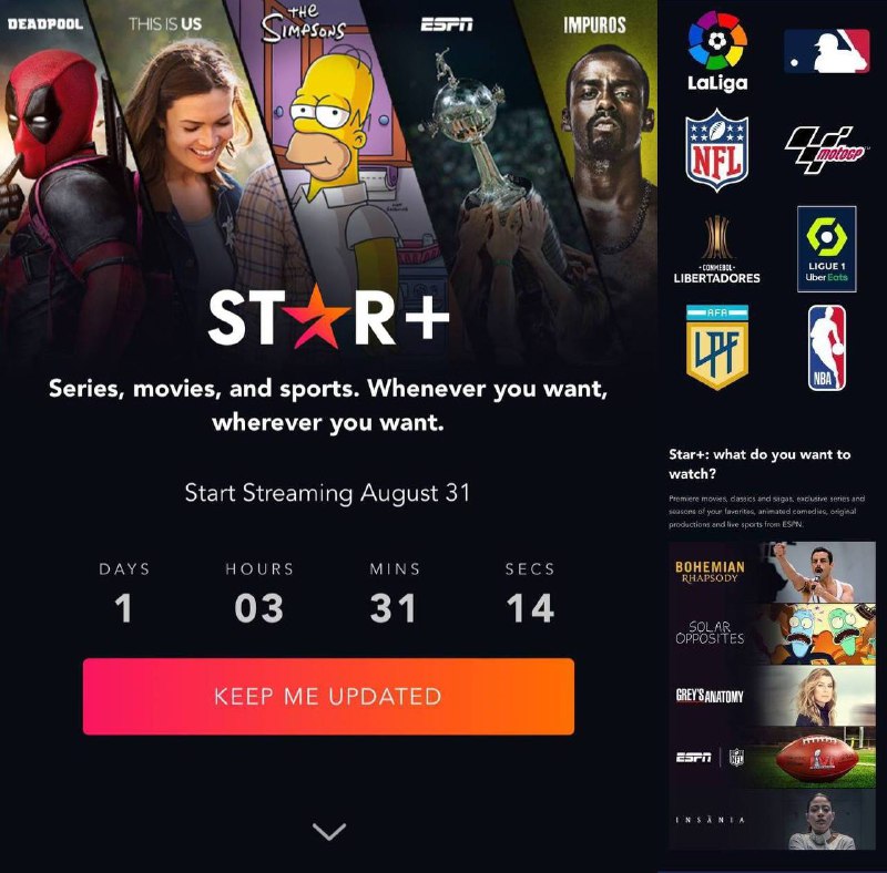 #StarPlus #Disney南美洲Star+ 即将上线🎬 官方介绍:这里有首映电影，经典，传奇，独家系列和你最喜欢的节目，动画喜剧，原创剧集，还有来自ESPN制作的现场体育直播