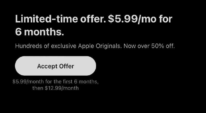 Apple TV BLACK FRIDAY DEAL以$5.99/月的价格，订阅6个月的Apple TV，50% off