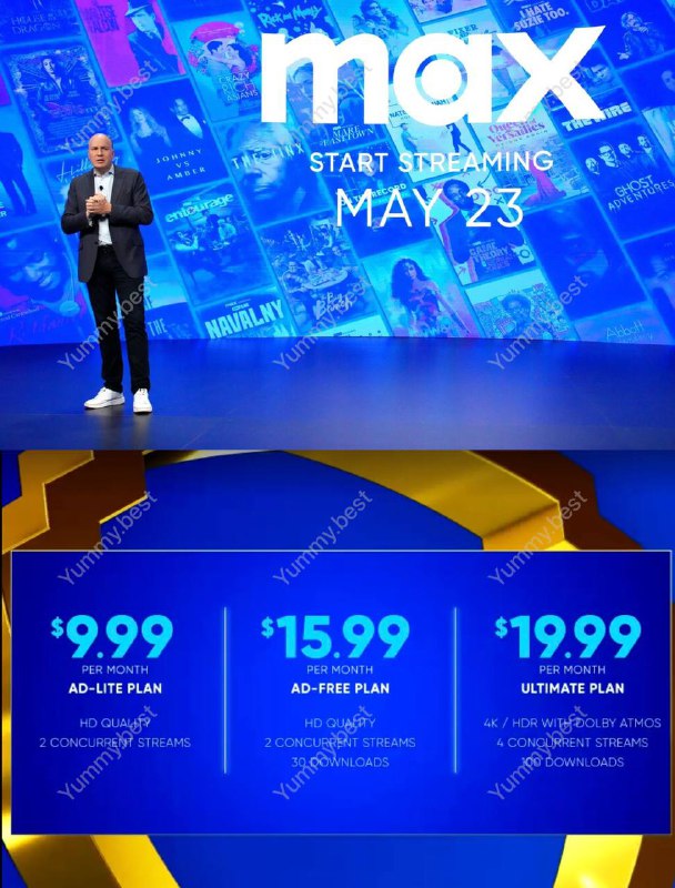 流媒体平台 Max 将于5月23日上线，并取代HBO MaxHBO Max与 Discovery+ 合并的流媒体 Max将包含三个层级的订阅，最高每月$19.99🟢$19.99/mon: 无广告终极版为一些内容提供4K HDR杜比全景声，100个离线下载和四个同屏🟢$15.99/mon: 标准无广告版提供高清画质，两个同屏和30个离线下载🟢$9.99/mon: 广告版提供高清画质，两个同屏，不可离线下载以往的HBO Max应用程序将在5月23日下架并升级为Max，用户的个人资料、观看历史和账单信息将自动迁移到新服务上