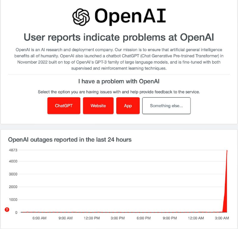 ChatGPT 因未知原因发生宕机🗒 标签: #ChatGPT #OpenAI📢 频道: @GodlyNews1🤖 投稿: @GodlyNewsBot