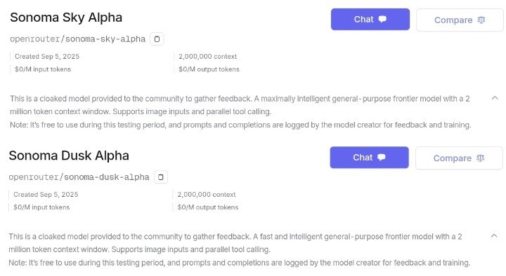 OpenRouter上架两款免费未知的高达200万tokens上下文的隐形模型，可能是Gemini 3.0或Grok新模型OpenRouter今天在X上宣布上架两款未知的的全新隐形模型 Sonoma Alpha