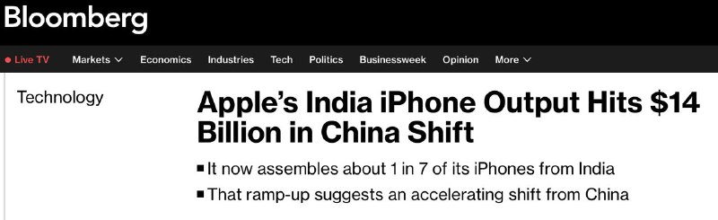 现在每七部 iPhone 中就有一部在印度制造，苹果正在减少对中国的依赖一份新报告指出，现在每七部 iPhone 中就有一部是在印度制造的——这表明苹果减少对中国依赖的工作正在显著加速