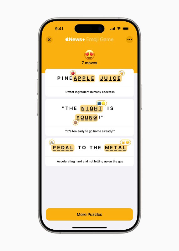 Apple News+ 推出Emoji Game支持 iOS 18.4 及以上版本的 iPhone ， iPadOS 18.4 和 macOS 15.4 苹果公司又推出了一款新的 Apple News+拼图游戏，以不断丰富它的游戏库