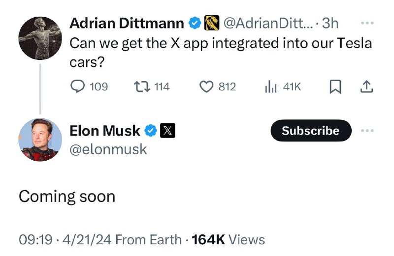 未来，特斯拉将内置𝕏应用🗒 标签: #𝕏 #Tesla 📢 频道: @GodlyNews1🤖 投稿: @GodlyNewsBot