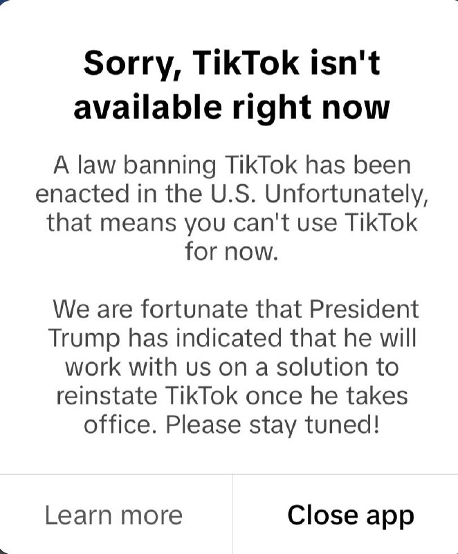 现在，美国用户打开TikTok 后只能选择『了解更多』或『关闭App』🗒 标签: #TikTok #小红书 📢 频道: @GodlyNews1🤖 投稿: @GodlyNewsBot