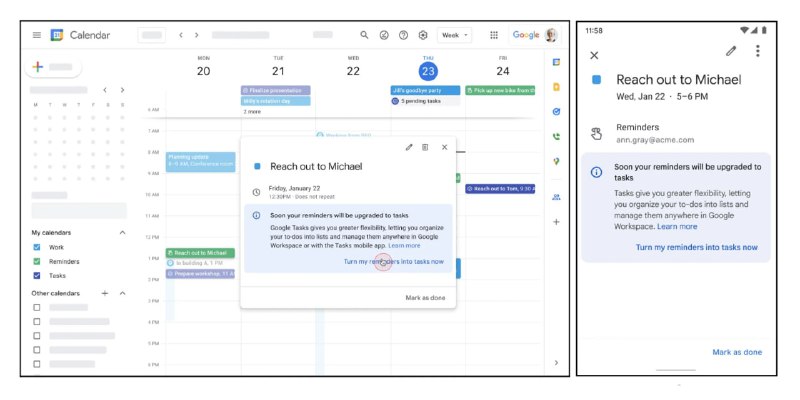 今年3月，Google 日历和提醒助理将合并到Google Tasks在接下来的几个月中，我们将把提醒事项从 Google 日历和 Google 助理迁移到 Google Tasks，为管理整个 Google 的待办事项创建单一体验
