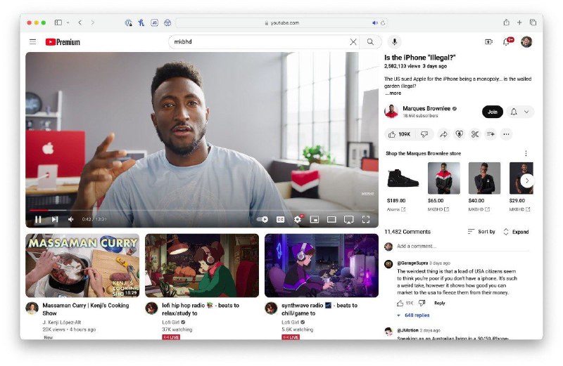 YouTube Premium用户现在可以提前体验全新设计的新版网页端（限桌面端）今年4月份，YouTube 已经在测试将视频标题和评论区移至侧边栏桌面版观看页面经过全新设计，助力提升你的 YouTube 观看体验