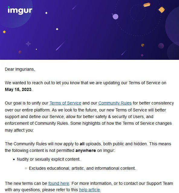 Imgur 图床将禁止上传色情内容，并清除以前匿名上传的内容 该公司表示，新的 服务条款 将于5月15日生效，因此，它将从其平台上删除“裸体、色情和色情内容”，以及“与用户账户无关的旧的、未使用的和不活跃的内容”