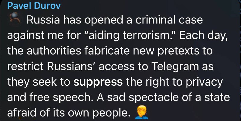 俄罗斯当局正以”协助恐怖主义”为由调查Telegram CEO 杜罗夫