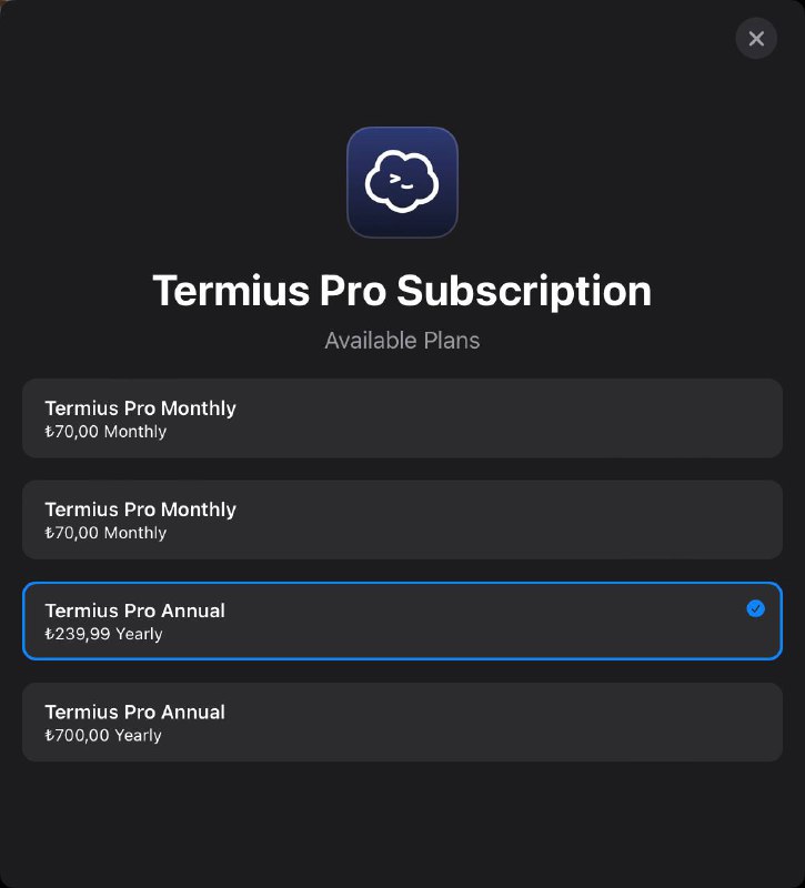 App Store 的 Termius 订阅全区涨价，老用户暂时不涨价