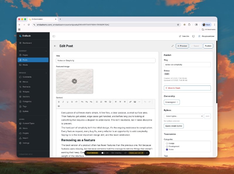 Cloudflare 发布 EmDash CMS，挑战 WordPressAI 模型能直接与网站文档进行互动，使用TypeScript编写，并在GitHub开源EmDash 采用了 Cloudflare 的 Astro 框架与 TypeScript 语言，这类开发环境更适合 AI 代理读取并理解程式码