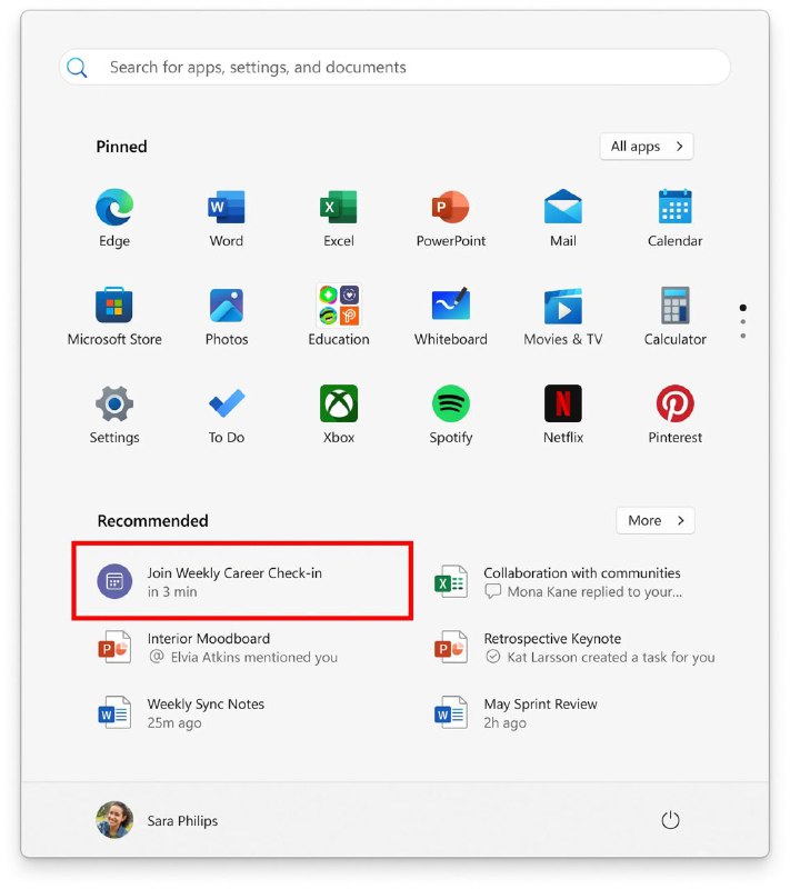 Windows 11的开始菜单即将新增Microsoft Teams会议提醒功能微软正准备在Windows 11的开始菜单中添加Teams会议提醒功能