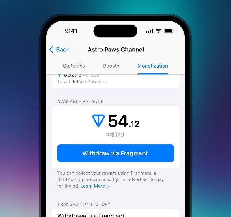 Telegram 正式与频道所有者分享收益 从今天开始，Telegram 团队将为内容创作者引入奖励系统，通过该系统，Telegram 频道的所有者现在可以从频道中展示的广告中获得 50% 的收入