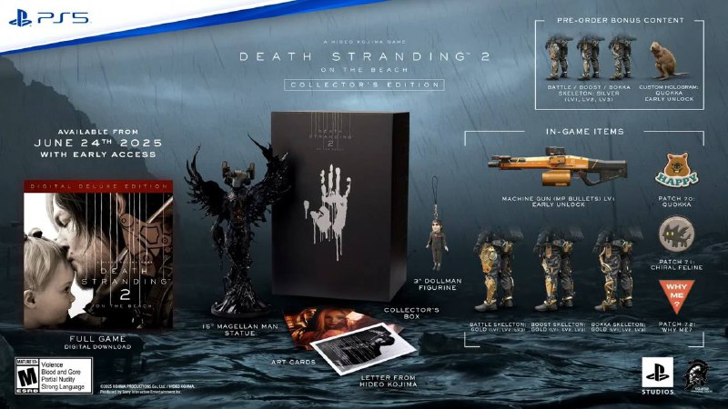 《死亡搁浅2》在今早的西南偏南电影节上公布了最新预告，PlayStation®5版《死亡搁浅2: ON THE BEACH》2025年6月26日发售！预售将于2025年3月17日上午10点开启！此外，数字豪华版可以提前48小时进入游戏