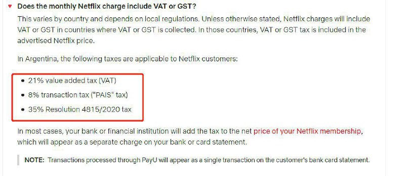 阿根廷Netflix加上交易税，增值税共计64%!!!  从原来的ARS606.15变为ARS736.36=RMB66=$9.74
