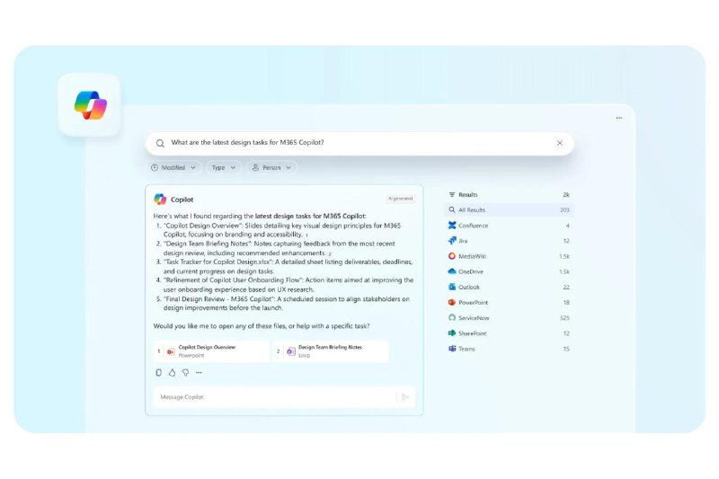 Microsoft 365 Copilot 重新设计，增加了新的搜索、图像和笔记本功能企业版开始获得更智能的 Copilot 版本，这个版本更接近消费者版使用的功能集