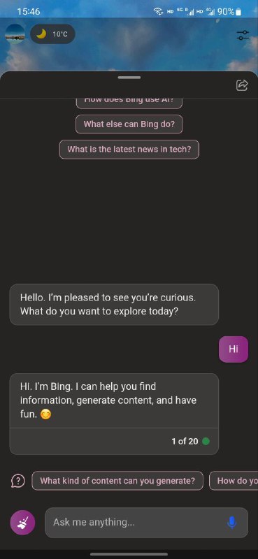 移动端的 Edge 也有 New Bing 的按钮了via Danielbility🗒 标签: #Edge #Bing📢 频道: @GodlyNews1🤖 投稿: @GodlyNewsBot