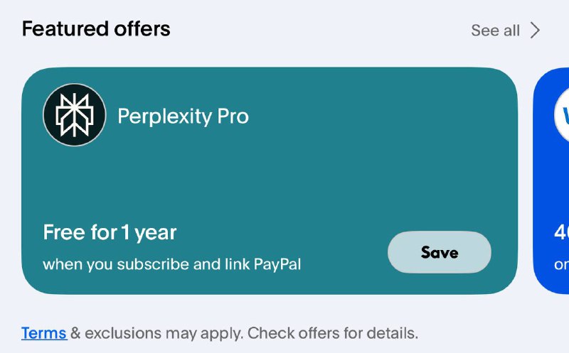 PayPal 免费赠送一年Perplexity Pro打开PayPal App首页或下方网址即可参与优惠活动