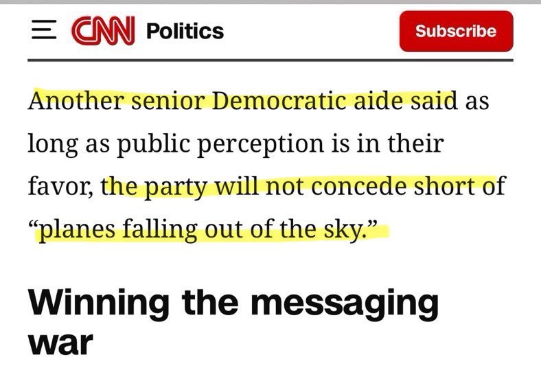 民主党称不会结束政府关门，除非“飞机从天上掉下来”民主党表示，除非共和党满足他们的要求，否则他们不会同意结束美国政府关门状态