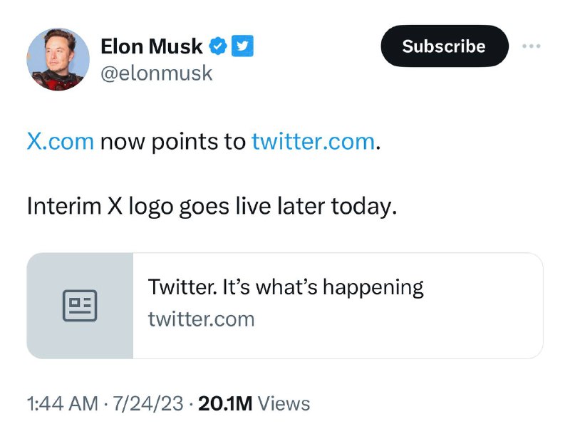 X.com 现在会跳转至 twitter.com ，临时的 X图标将在今天晚些时候上线