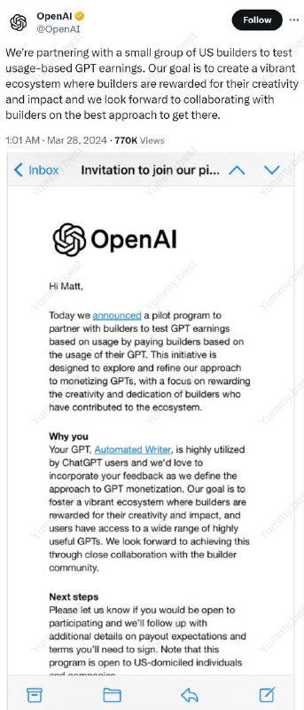 打造应用生态！Open AI要给GPT应用开发者“发钱”为避免GPTs彻底凉凉，Open AI紧急启动了一项“货币化”计划，直接给那些在GPT Store上的应用开发人员发钱