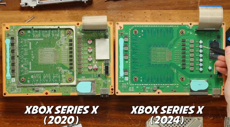微软的新款 Xbox Series X 模型配备了更小的芯片和不同的散热系统无光驱版的 Xbox Series X 和 2TB 型号也都重新设计了主板微软的无光驱版 Xbox Series X 今天开售，外观上虽然因为白色涂装以及没有光驱看起来有些不同，但内部已经重新设计